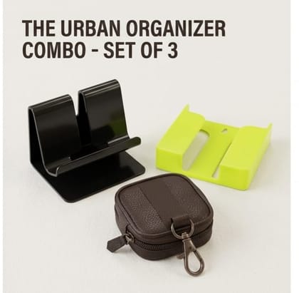 Combo Set of Mobile Stand and Earbuds Leather Pouch (Including Metal Mobile Stand1pc,Wall Mount Mobile Stand1pc and Leather Earbuds Pouch)