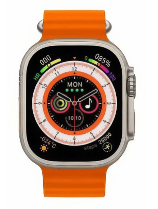T800 Ultra Smart Watch 1.99" Series 8 HD Display - Campatible for Apple & Androd 42 mm Silicone Watch Strap (Orange,Black)