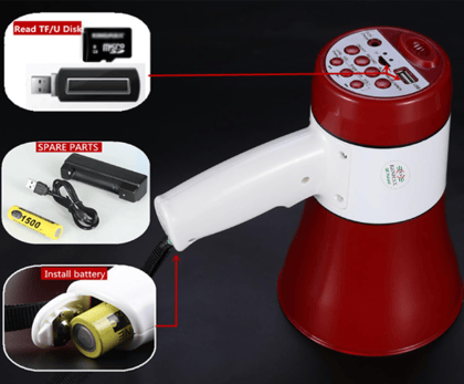 Portable Handheld Microphone (Loudspeaker) with USB, TF Card, Recorder & Music Function | 2400mAh Rechargeable Battery | Megaphone for Events, Rallies & Schools