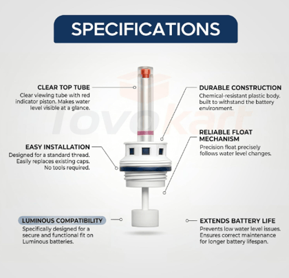 Inverterdicator Battery Water Level Float In Cap Set For Luminous Inverter  With Fume Filtration - (1 set of 6 pieces)