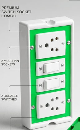 Extension Switch Board with 2 Sockets and 2 Switches  Heavy Duty Wall-Mount Switch Plate for Home, Office 