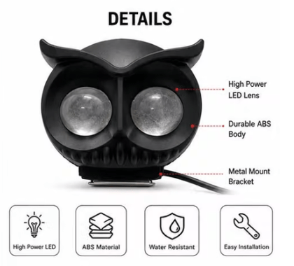 Owl Shape 20W LED Fog Light High Brightness 2LED  Headlamp LED Auxiliary Light for Bikes, Motorcycles & Cars (1Pc,White)