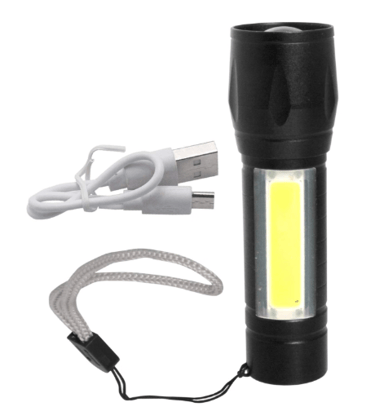Rechargeable LED Flashlight Torch with COB Side Light | Super Bright Portable Emergency Torch for Home, Camping, Travel & Outdoor Use|rechargeable torch ,Type-C, With Torch Case